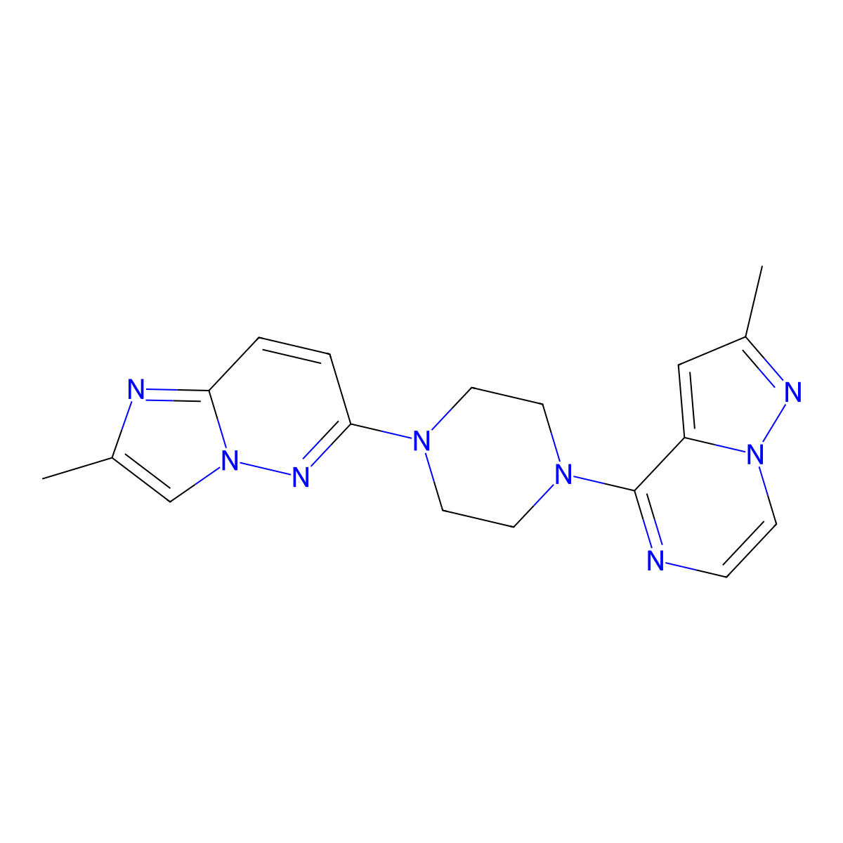 1-{2-Methylimidazo[1,2-b]pyridazin-6-yl}-4-{2-methylpyrazolo[1,5-a]pyrazin-4-yl}piperazine molecular structure, CAS 2742065-04-7