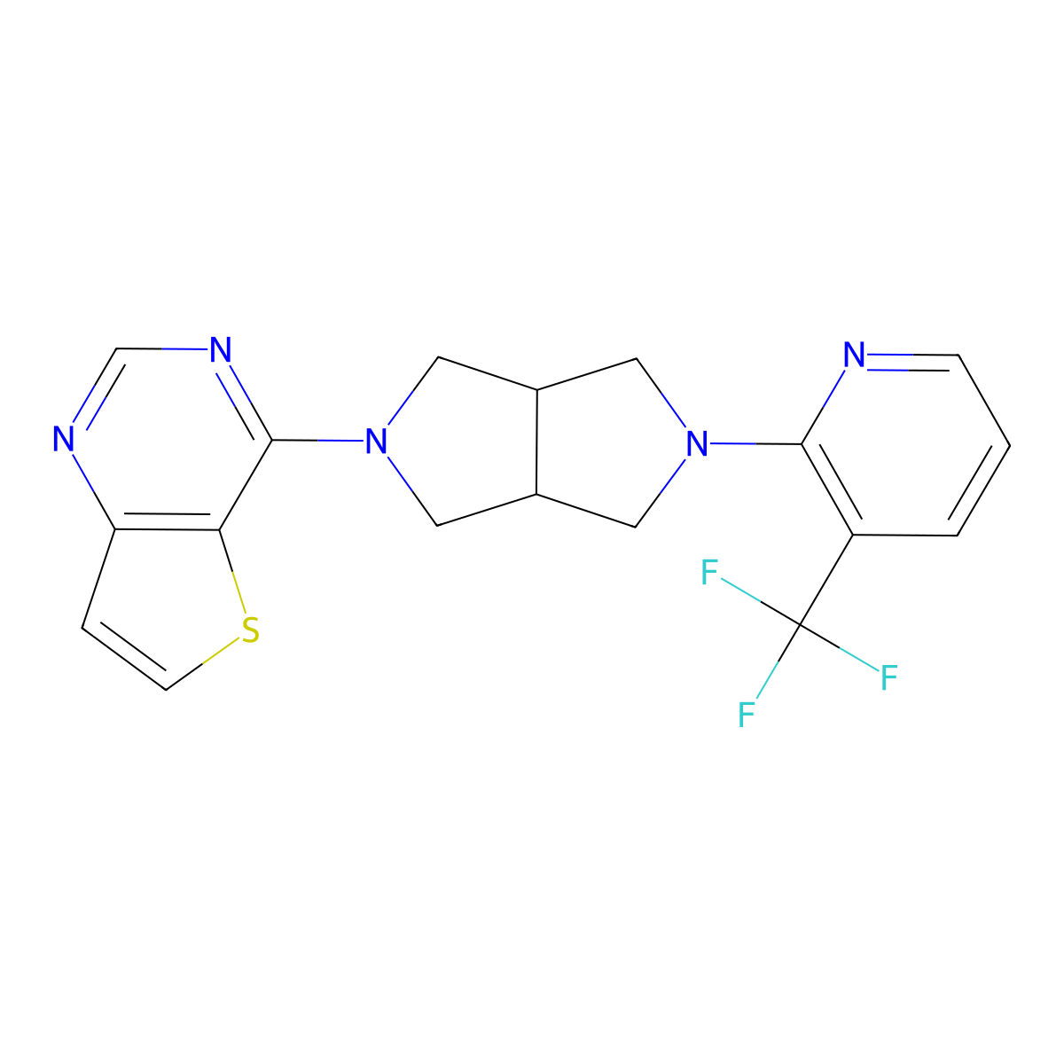 2-(5-{Thieno[3,2-d]pyrimidin-4-yl}-octahydropyrrolo[3,4-c]pyrrol-2-yl)-3-(trifluoromethyl)pyridine molecular structure, CAS 2742065-07-0