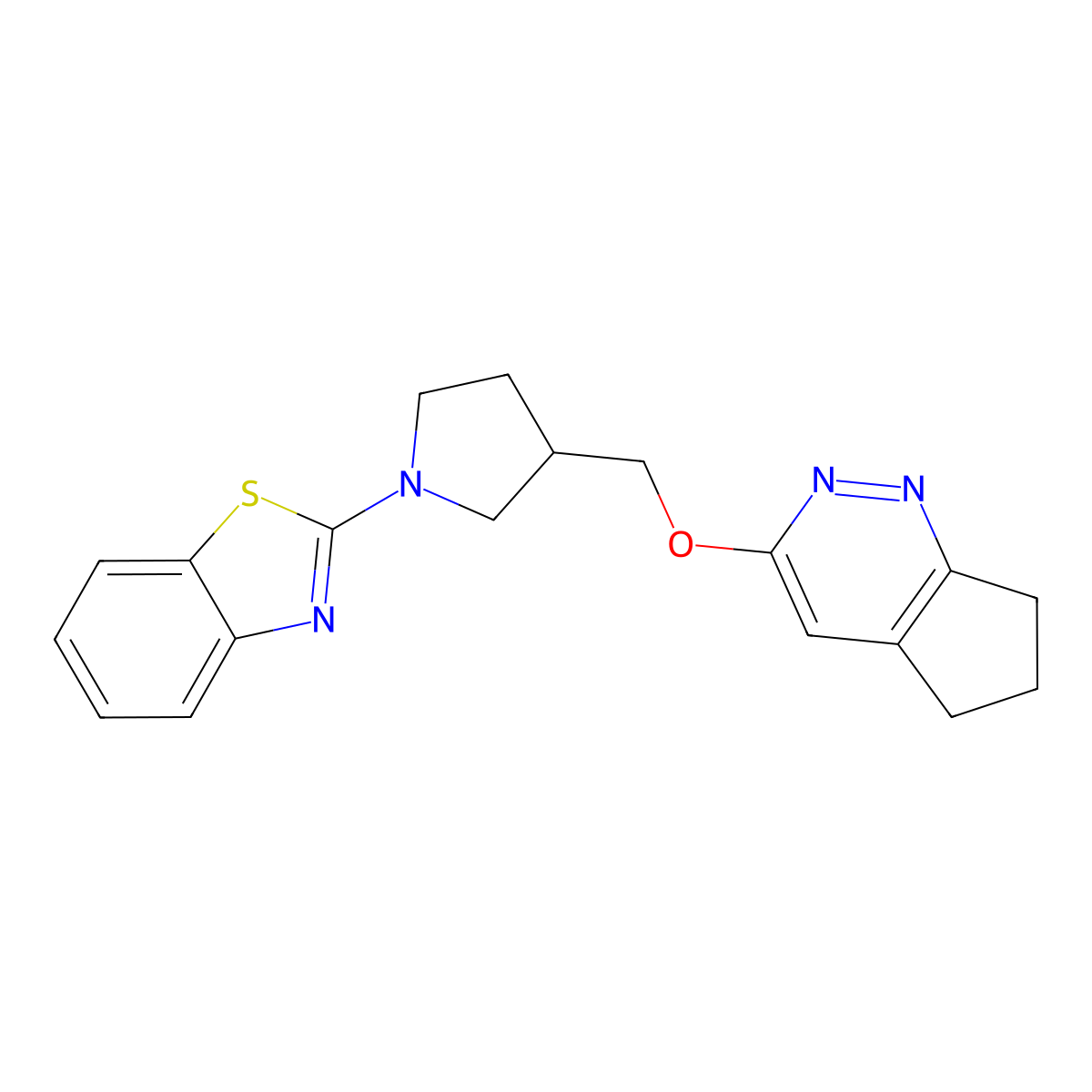 2-[3-({5H,6H,7H-cyclopenta[c]pyridazin-3-yloxy}methyl)pyrrolidin-1-yl]-1,3-benzothiazole molecular structure, CAS 2742065-13-8