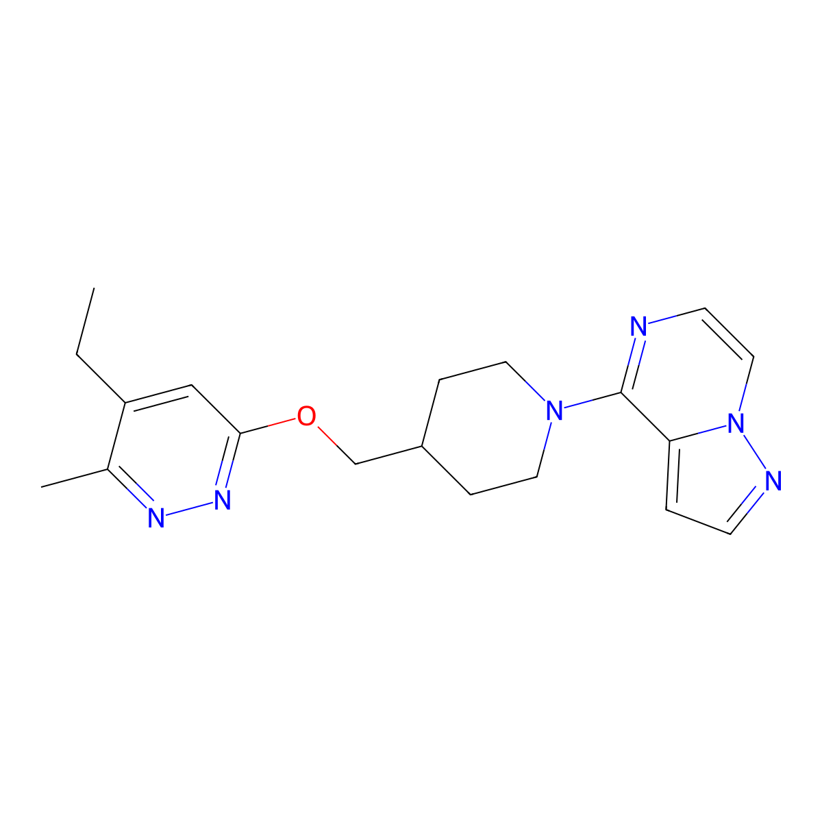 4-Ethyl-3-methyl-6-[(1-{pyrazolo[1,5-a]pyrazin-4-yl}piperidin-4-yl)methoxy]pyridazine molecular structure, CAS 2742065-19-4