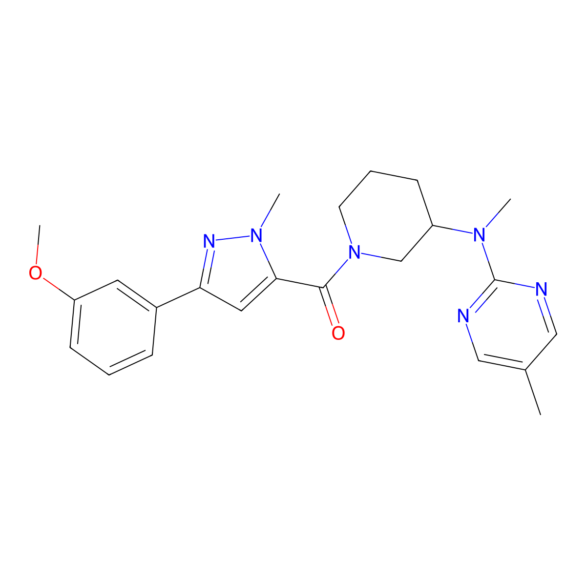 N-{1-[3-(3-methoxyphenyl)-1-methyl-1H-pyrazole-5-carbonyl]piperidin-3-yl}-N,5-dimethylpyrimidin-2-amine molecular structure, CAS 2742065-22-9