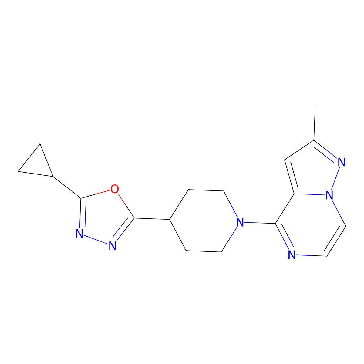 4-(5-Cyclopropyl-1,3,4-oxadiazol-2-yl)-1-{2-methylpyrazolo[1,5-a]pyrazin-4-yl}piperidine molecular structure, CAS 2742065-25-2