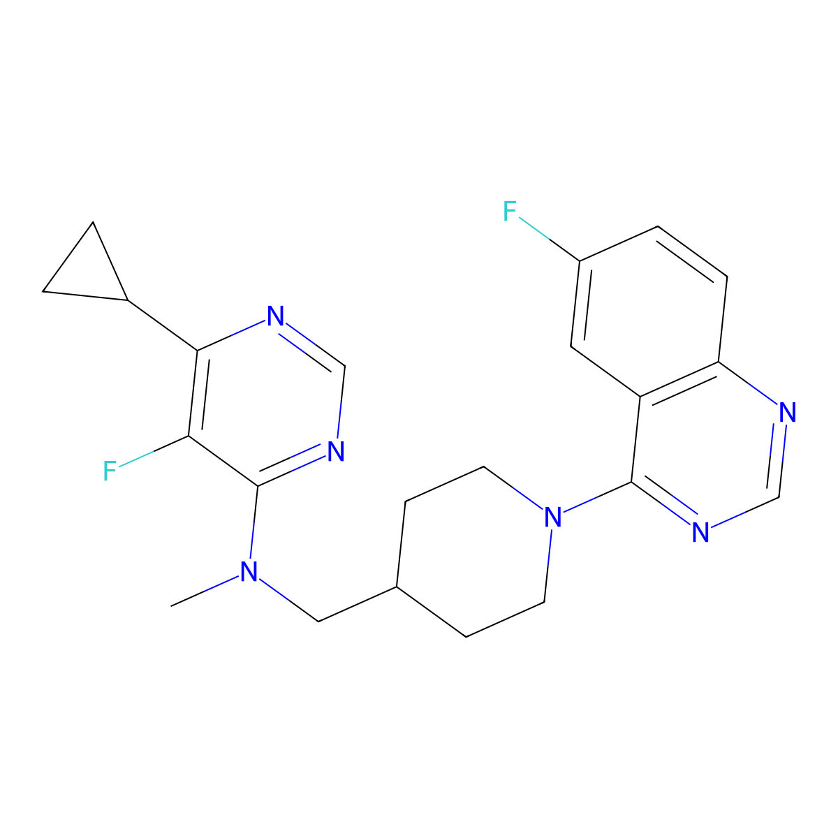 6-cyclopropyl-5-fluoro-N-{[1-(6-fluoroquinazolin-4-yl)piperidin-4-yl]methyl}-N-methylpyrimidin-4-amine molecular structure, CAS 2742065-30-9