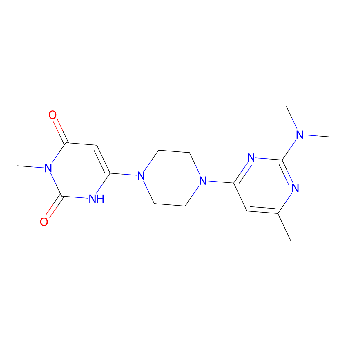 6-{4-[2-(Dimethylamino)-6-methylpyrimidin-4-yl]piperazin-1-yl}-3-methyl-1,2,3,4-tetrahydropyrimidine-2,4-dione molecular structure, CAS 2742065-32-1