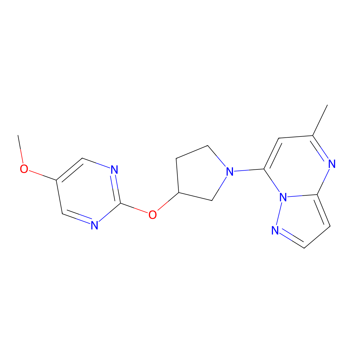 5-Methoxy-2-[(1-{5-methylpyrazolo[1,5-a]pyrimidin-7-yl}pyrrolidin-3-yl)oxy]pyrimidine molecular structure, CAS 2742065-34-3