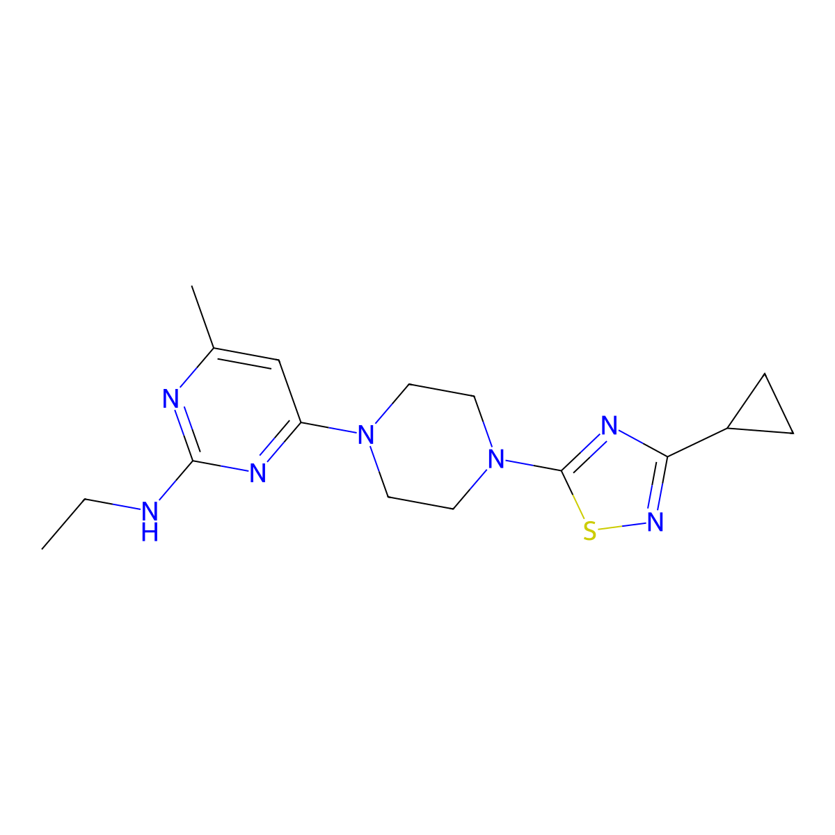4-[4-(3-cyclopropyl-1,2,4-thiadiazol-5-yl)piperazin-1-yl]-N-ethyl-6-methylpyrimidin-2-amine molecular structure, CAS 2742065-40-1