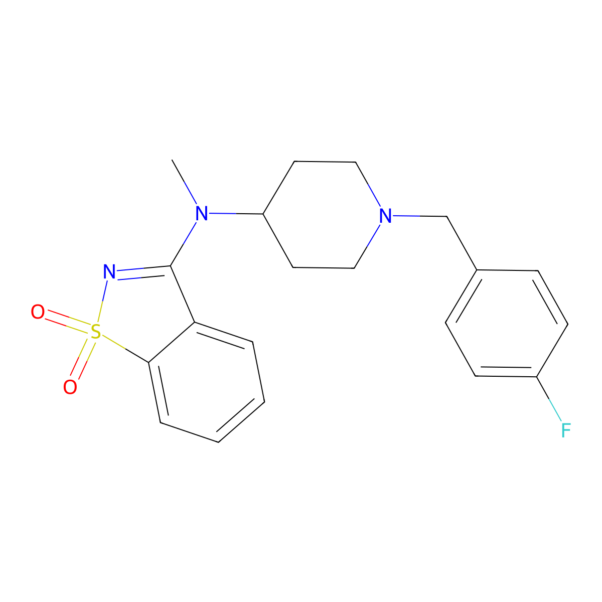 N-[1-[(4-fluorophenyl)methyl]piperidin-4-yl]-N-methyl-1,1-dioxo-1,2-benzothiazol-3-amine molecular structure, CAS 2742065-46-7