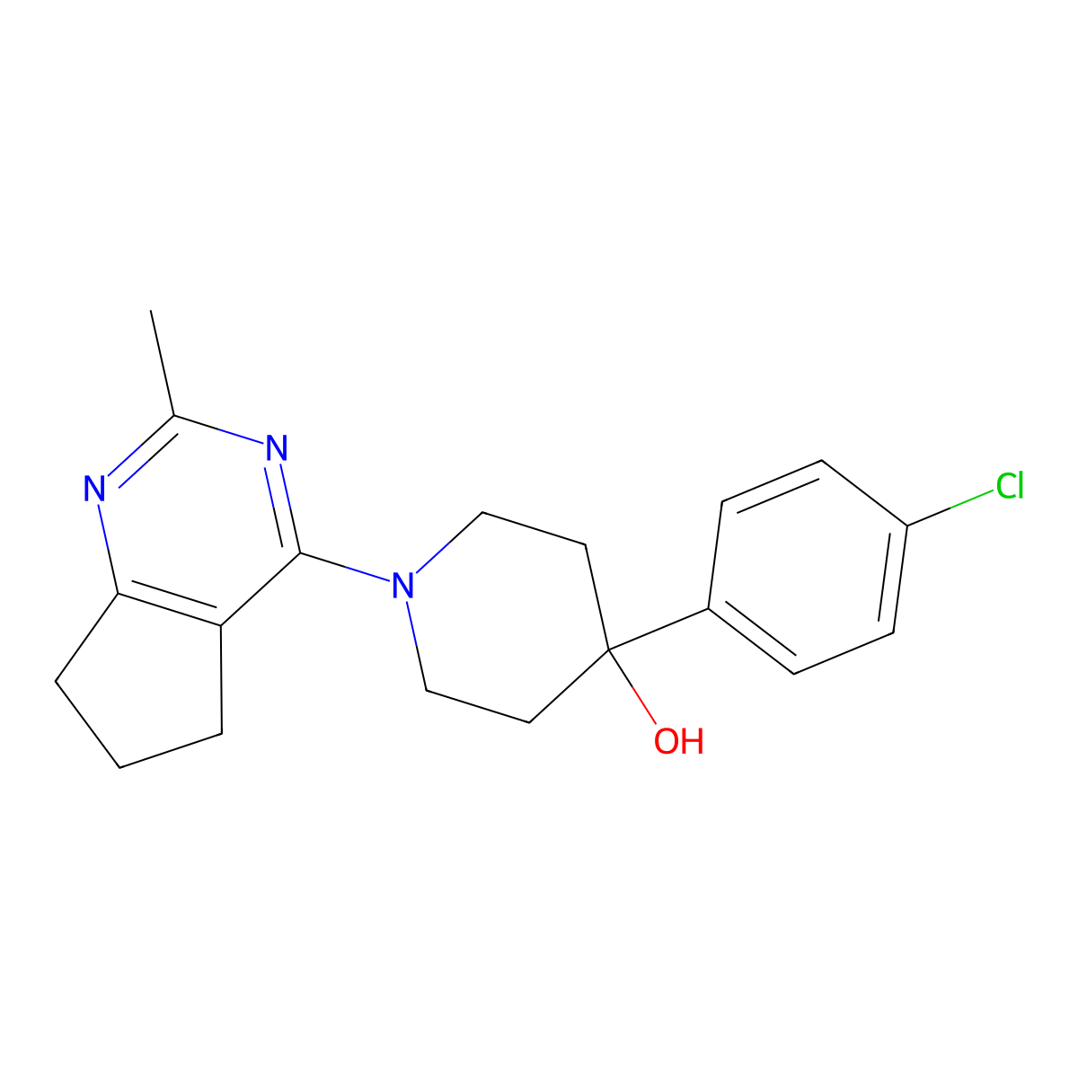4-(4-chlorophenyl)-1-{2-methyl-5H,6H,7H-cyclopenta[d]pyrimidin-4-yl}piperidin-4-ol molecular structure, CAS 2742065-48-9