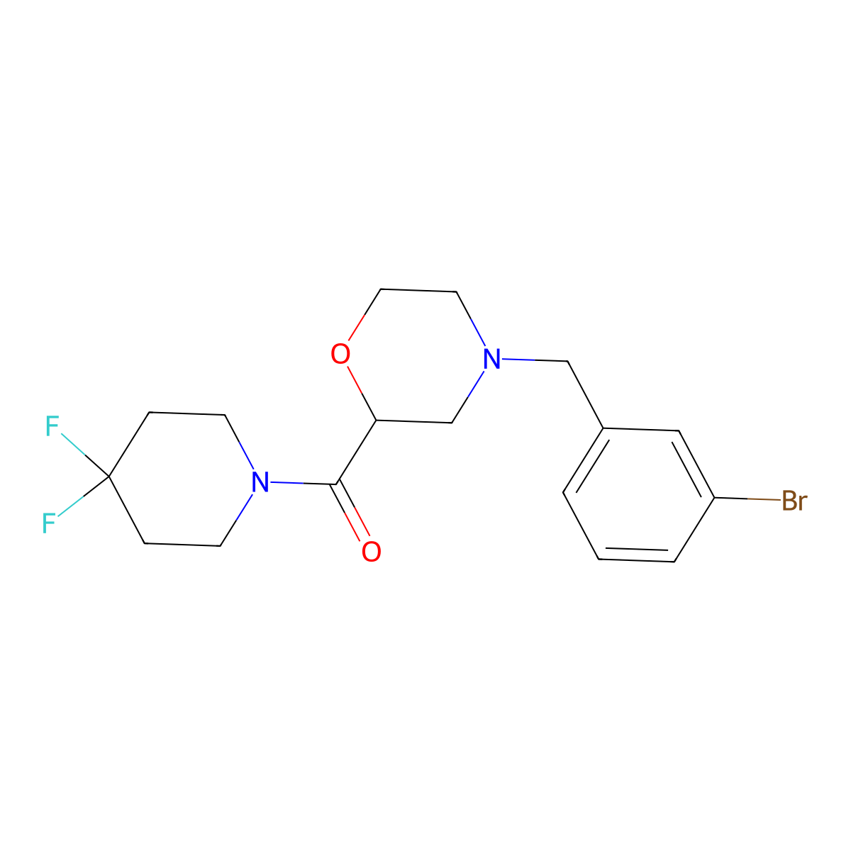 4-[(3-Bromophenyl)methyl]-2-(4,4-difluoropiperidine-1-carbonyl)morpholine molecular structure, CAS 2742065-49-0