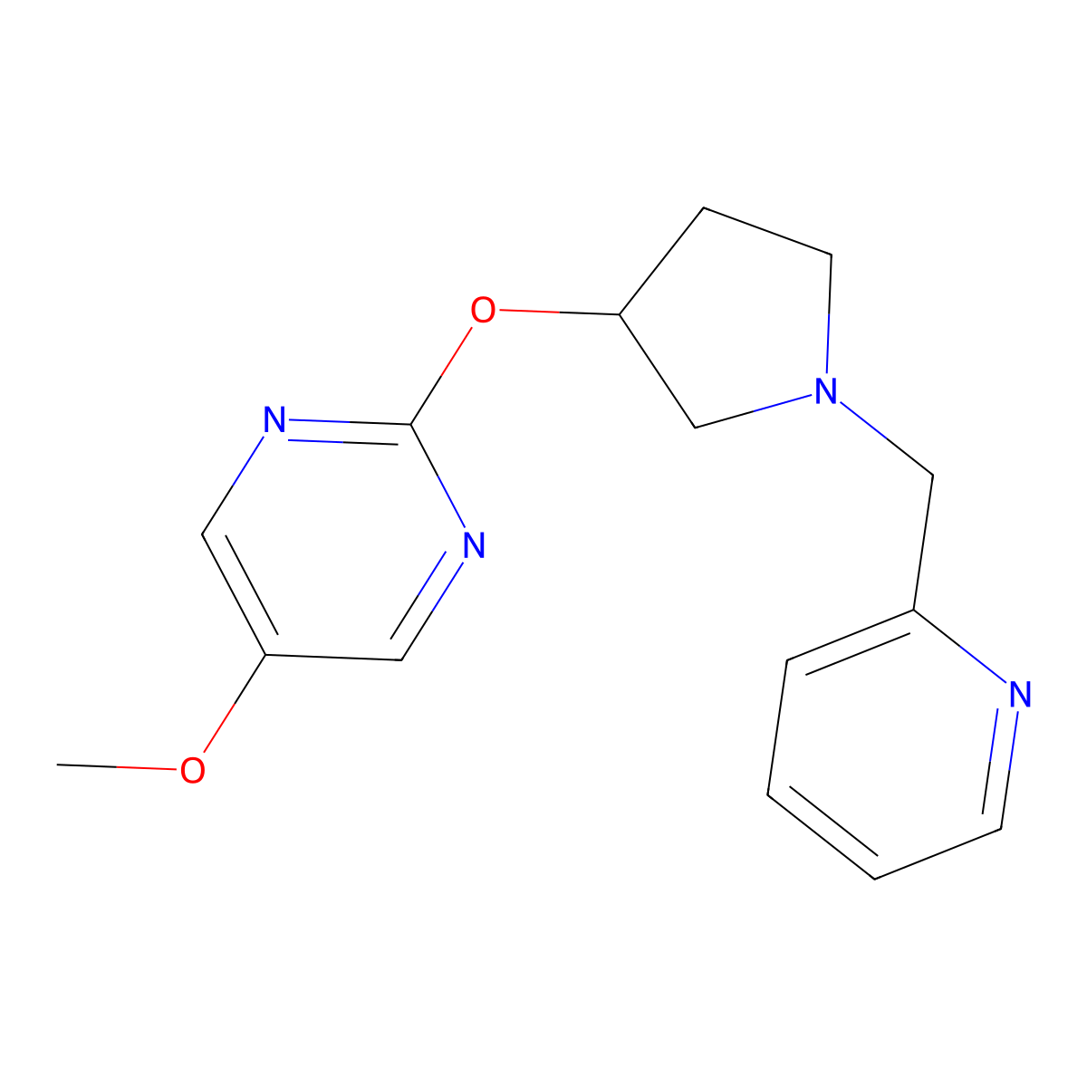 5-Methoxy-2-({1-[(pyridin-2-yl)methyl]pyrrolidin-3-yl}oxy)pyrimidine molecular structure, CAS 2742065-57-0