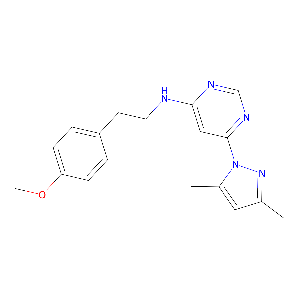 6-(3,5-dimethyl-1H-pyrazol-1-yl)-N-[2-(4-methoxyphenyl)ethyl]pyrimidin-4-amine molecular structure, CAS 2742065-58-1