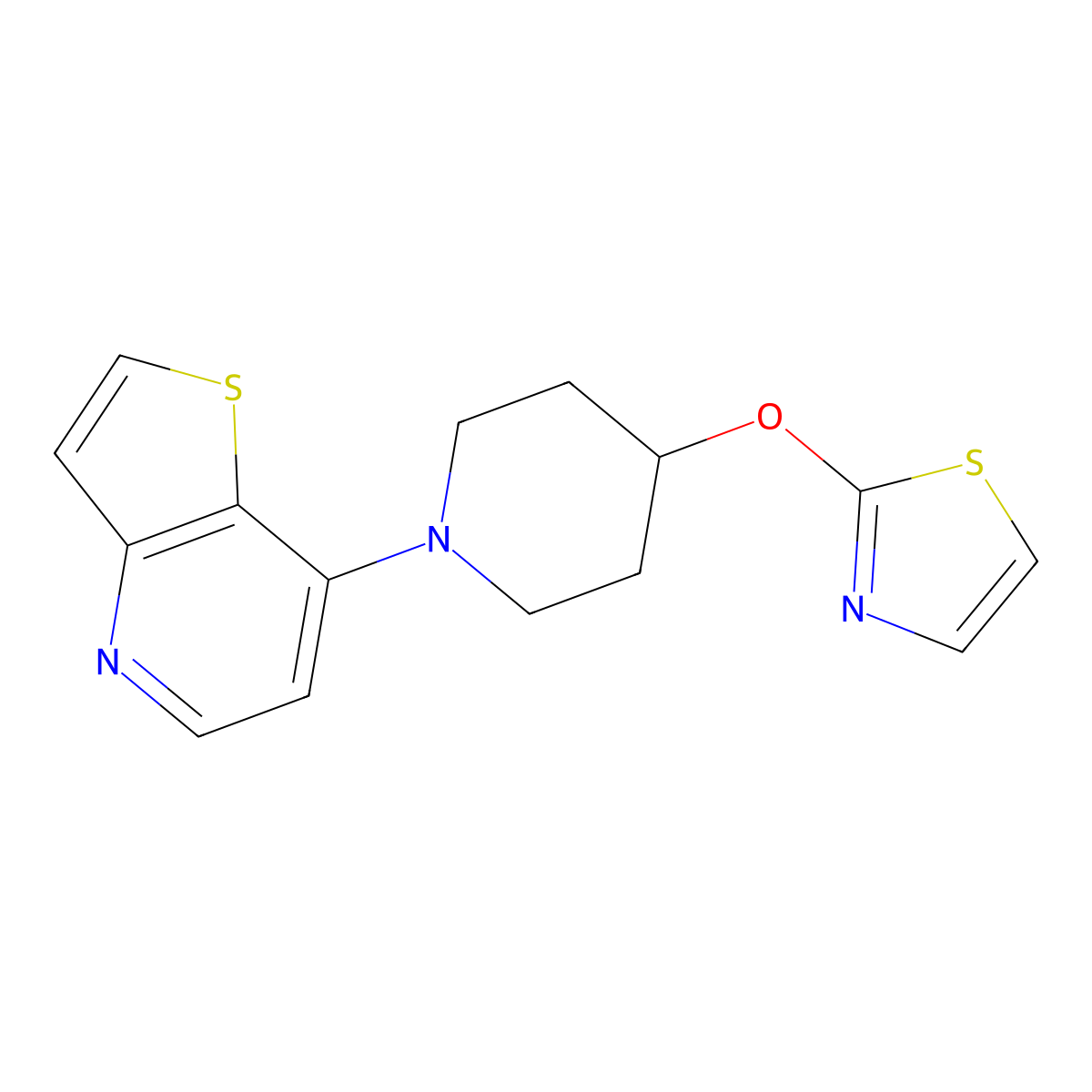 4-(1,3-Thiazol-2-yloxy)-1-{thieno[3,2-b]pyridin-7-yl}piperidine molecular structure, CAS 2742065-62-7