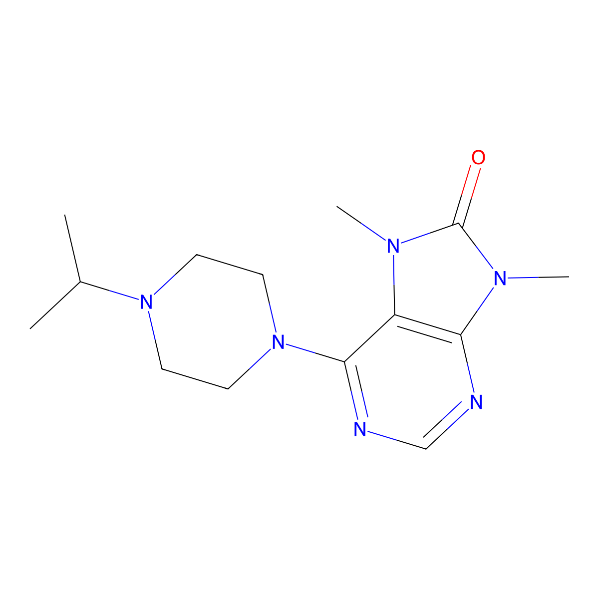 7,9-dimethyl-6-[4-(propan-2-yl)piperazin-1-yl]-8,9-dihydro-7H-purin-8-one molecular structure, CAS 2742065-65-0