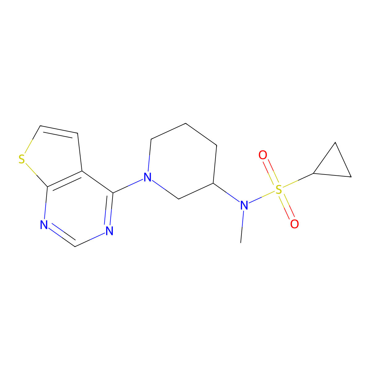 N-methyl-N-(1-{thieno[2,3-d]pyrimidin-4-yl}piperidin-3-yl)cyclopropanesulfonamide molecular structure, CAS 2742065-67-2