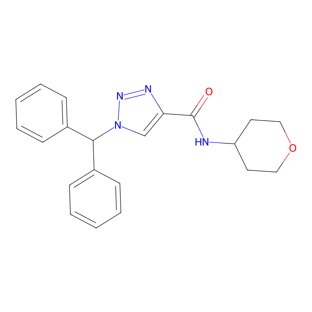 1-(diphenylmethyl)-N-(oxan-4-yl)-1H-1,2,3-triazole-4-carboxamide molecular structure, CAS 2742065-69-4