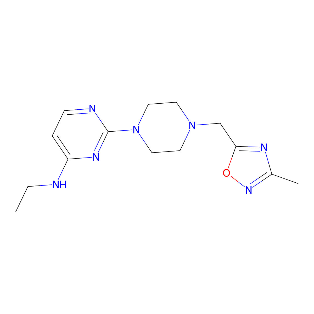 N-ethyl-2-{4-[(3-methyl-1,2,4-oxadiazol-5-yl)methyl]piperazin-1-yl}pyrimidin-4-amine molecular structure, CAS 2742065-75-2