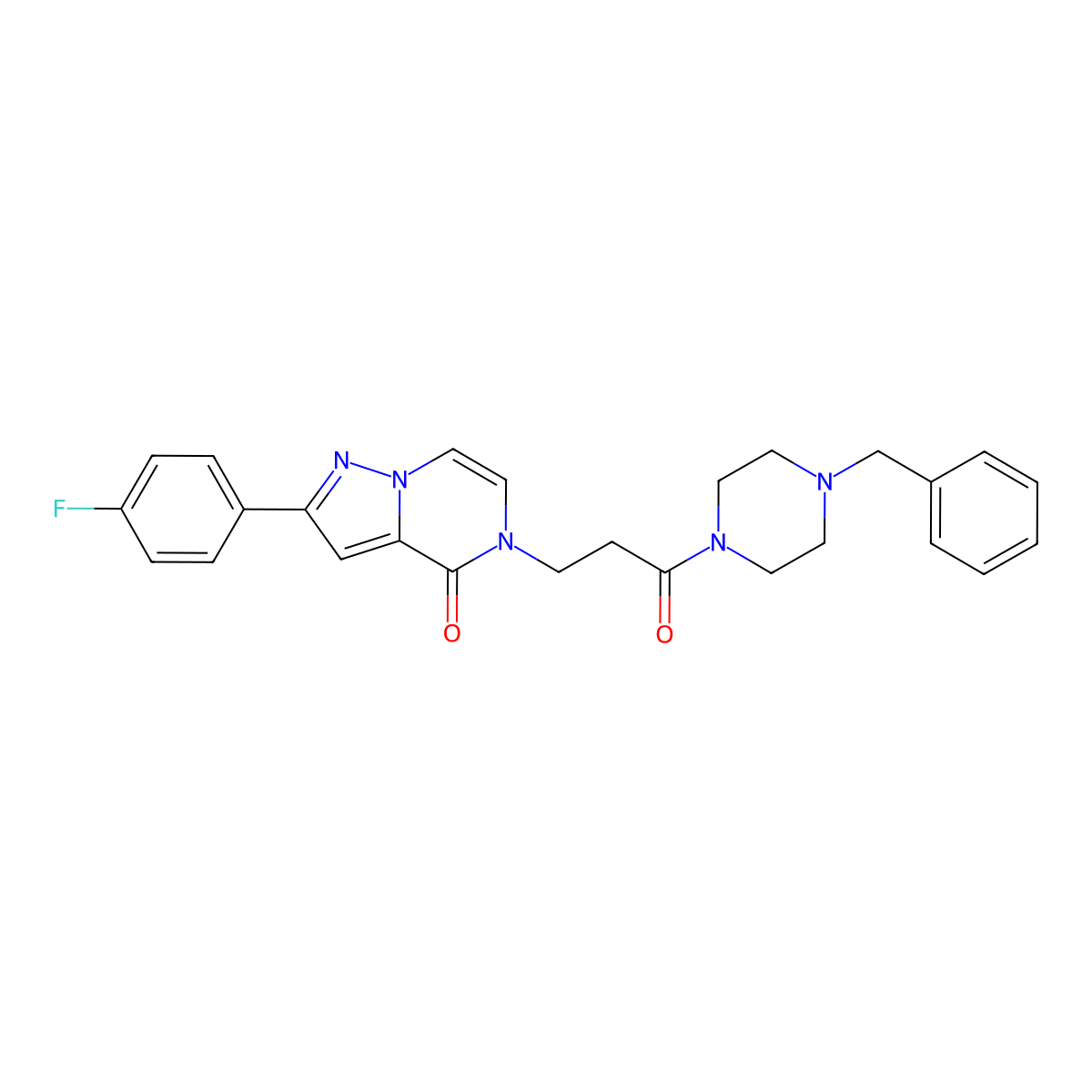 5-[3-(4-Benzylpiperazin-1-yl)-3-oxopropyl]-2-(4-fluorophenyl)pyrazolo[1,5-a]pyrazin-4-one molecular structure, CAS 2742065-78-5