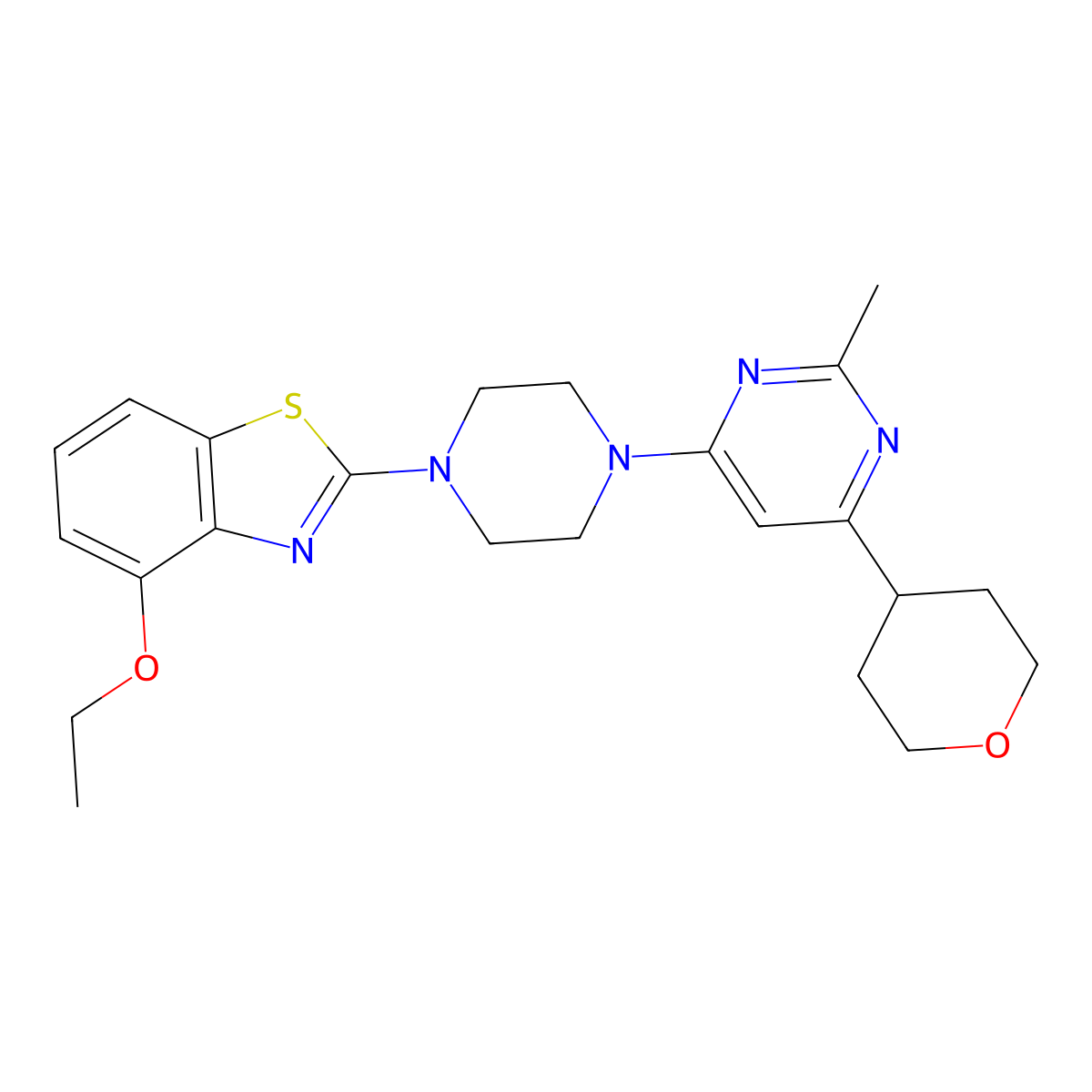 4-Ethoxy-2-{4-[2-methyl-6-(oxan-4-yl)pyrimidin-4-yl]piperazin-1-yl}-1,3-benzothiazole molecular structure, CAS 2742065-95-6