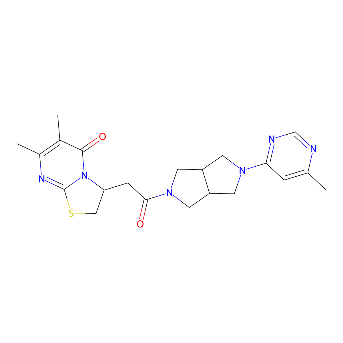 6,7-dimethyl-3-{2-[5-(6-methylpyrimidin-4-yl)-octahydropyrrolo[3,4-c]pyrrol-2-yl]-2-oxoethyl}-2H,3H,5H-[1,3]thiazolo[3,2-a]pyrimidin-5-one molecular structure, CAS 2742065-96-7