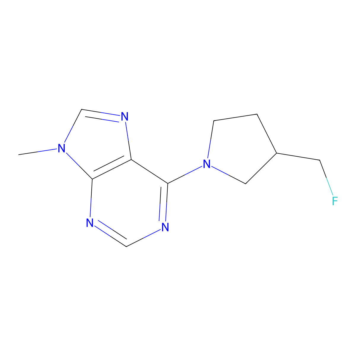 6-[3-(fluoromethyl)pyrrolidin-1-yl]-9-methyl-9H-purine molecular structure, CAS 2742065-98-9
