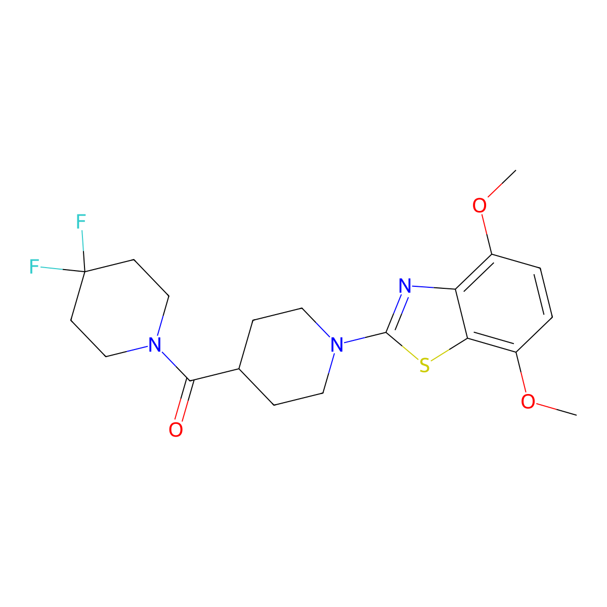 2-[4-(4,4-Difluoropiperidine-1-carbonyl)piperidin-1-yl]-4,7-dimethoxy-1,3-benzothiazole molecular structure, CAS 2742066-00-6