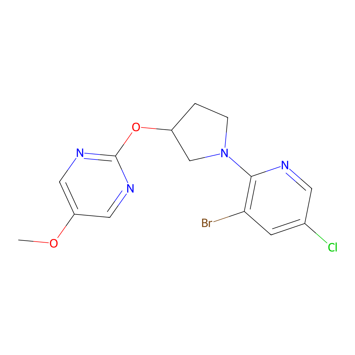 2-{[1-(3-Bromo-5-chloropyridin-2-yl)pyrrolidin-3-yl]oxy}-5-methoxypyrimidine molecular structure, CAS 2742066-02-8