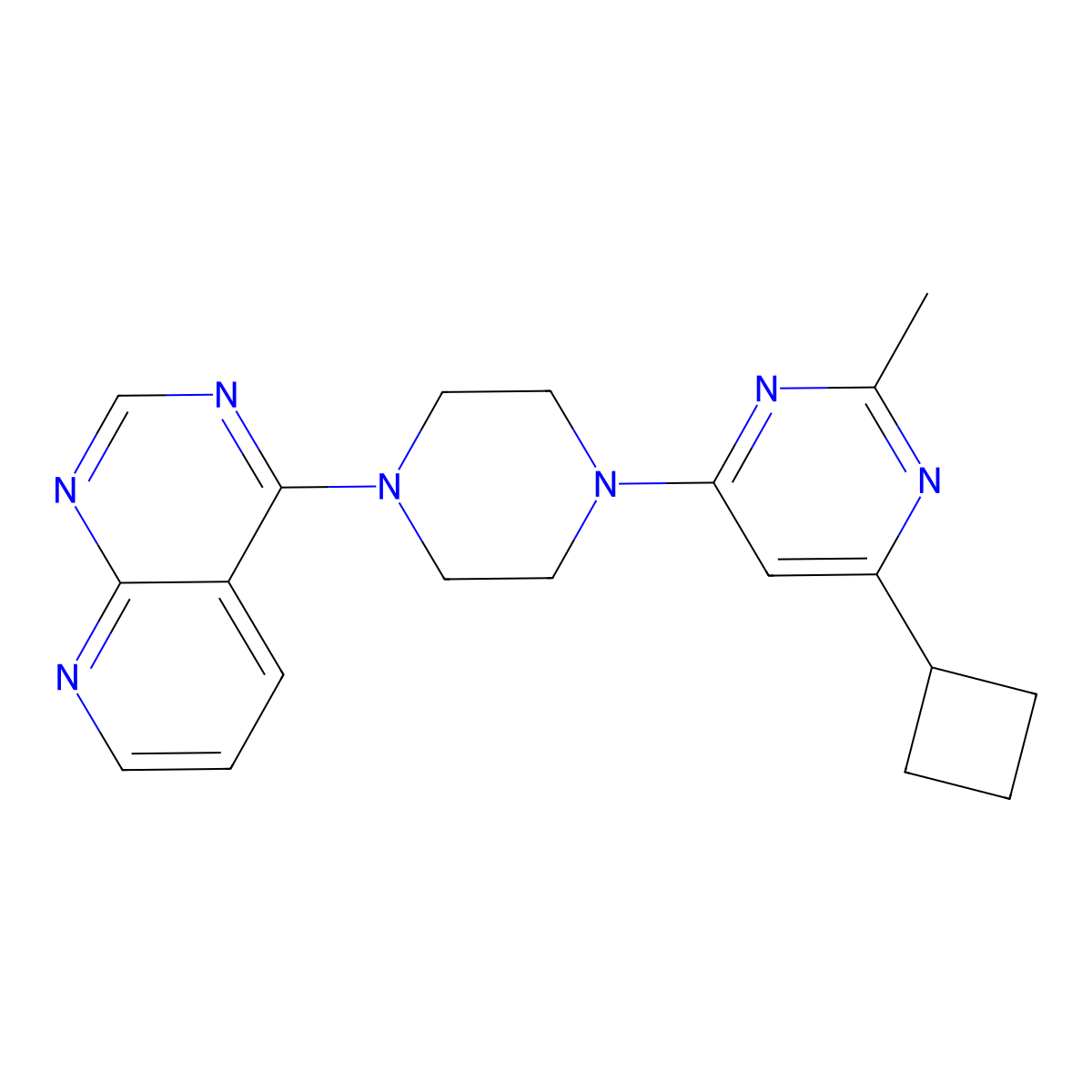 4-Cyclobutyl-2-methyl-6-(4-{pyrido[2,3-d]pyrimidin-4-yl}piperazin-1-yl)pyrimidine molecular structure, CAS 2742066-06-2