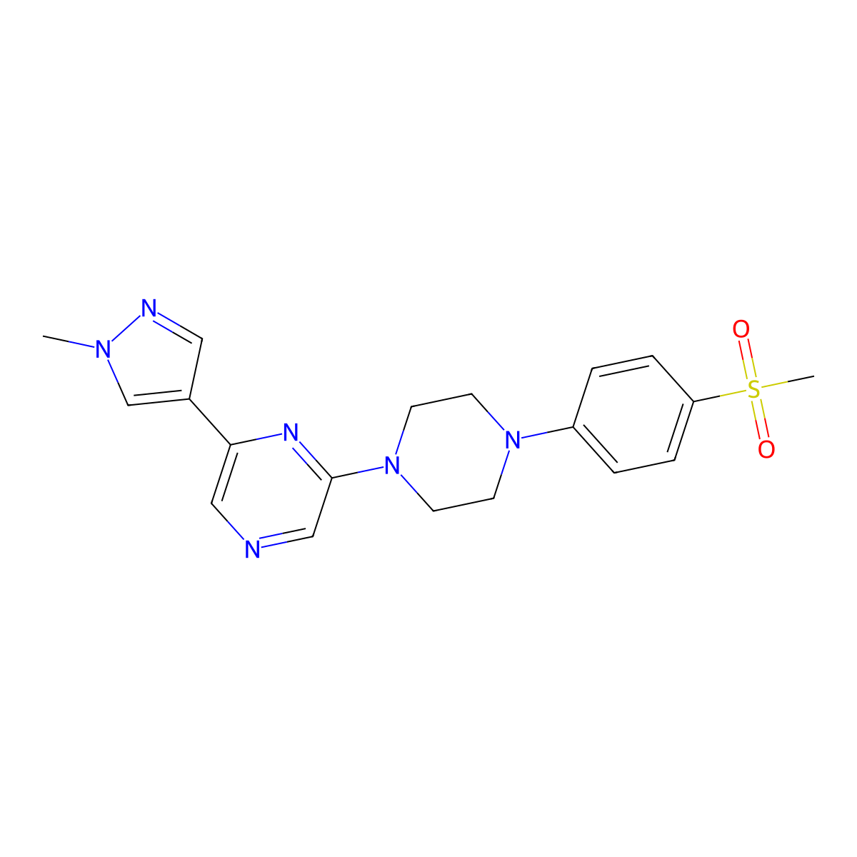 2-[4-(4-methanesulfonylphenyl)piperazin-1-yl]-6-(1-methyl-1H-pyrazol-4-yl)pyrazine molecular structure, CAS 2742066-07-3