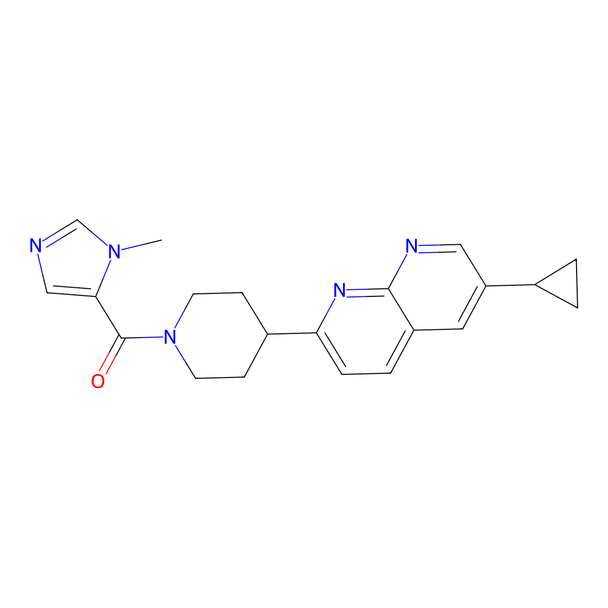 6-cyclopropyl-2-[1-(1-methyl-1H-imidazole-5-carbonyl)piperidin-4-yl]-1,8-naphthyridine molecular structure, CAS 2742066-11-9