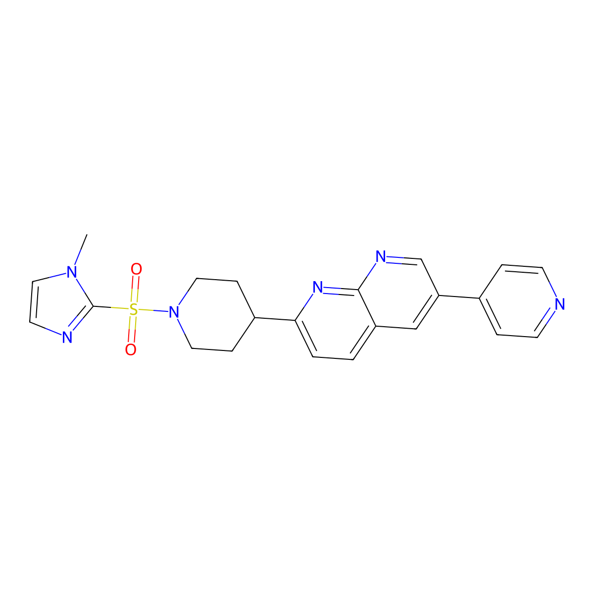 2-{1-[(1-methyl-1H-imidazol-2-yl)sulfonyl]piperidin-4-yl}-6-(pyridin-4-yl)-1,8-naphthyridine molecular structure, CAS 2742066-12-0