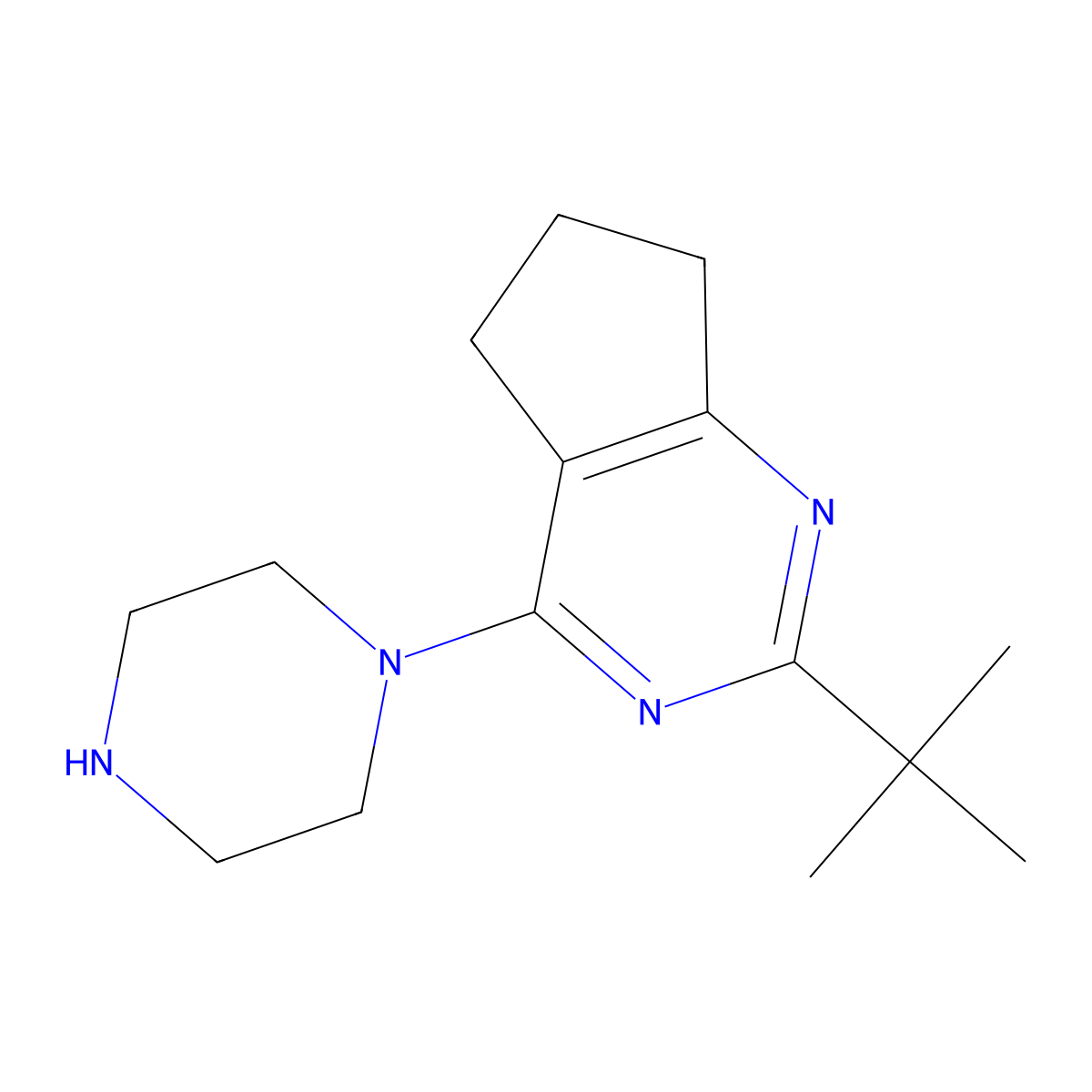 1-{2-tert-butyl-5H,6H,7H-cyclopenta[d]pyrimidin-4-yl}piperazine molecular structure, CAS 2742066-15-3