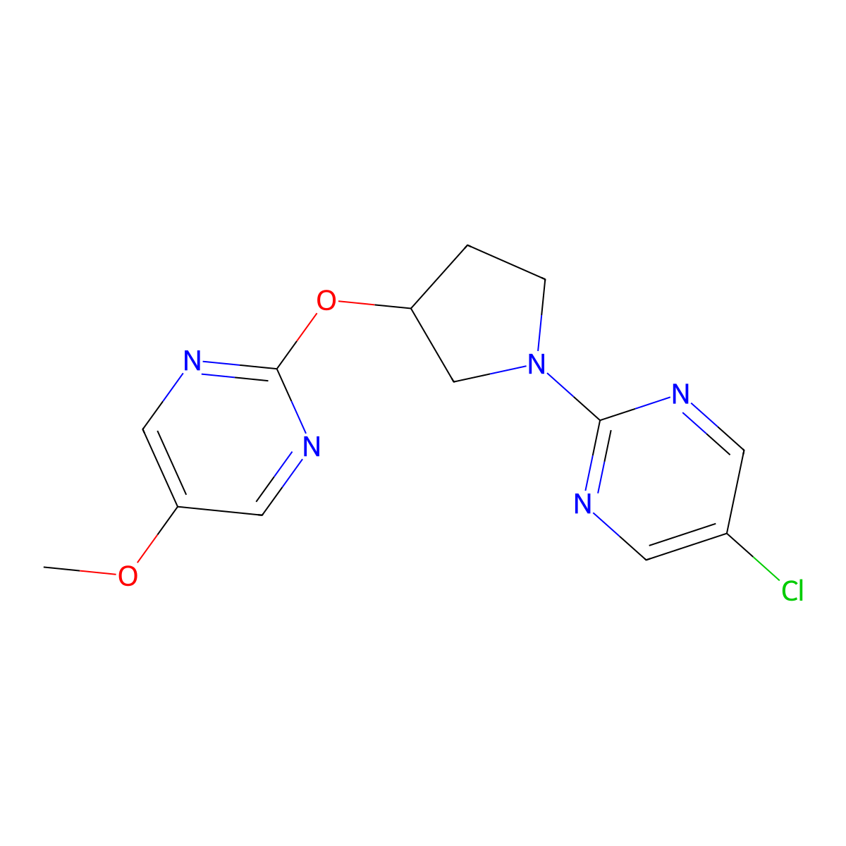 5-Chloro-2-{3-[(5-methoxypyrimidin-2-yl)oxy]pyrrolidin-1-yl}pyrimidine molecular structure, CAS 2742066-21-1