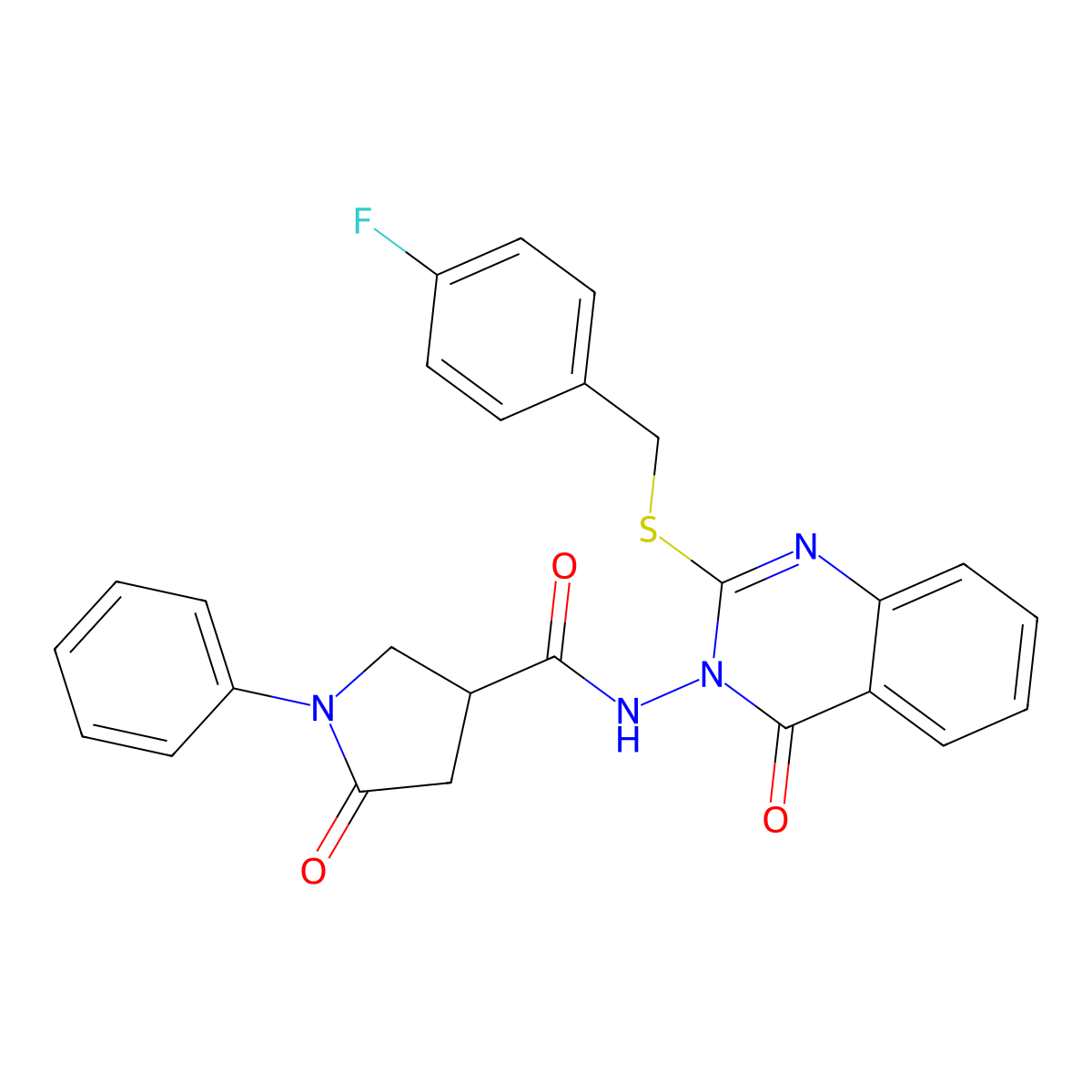 N-(2-{[(4-fluorophenyl)methyl]sulfanyl}-4-oxo-3,4-dihydroquinazolin-3-yl)-5-oxo-1-phenylpyrrolidine-3-carboxamide molecular structure, CAS 2742066-22-2