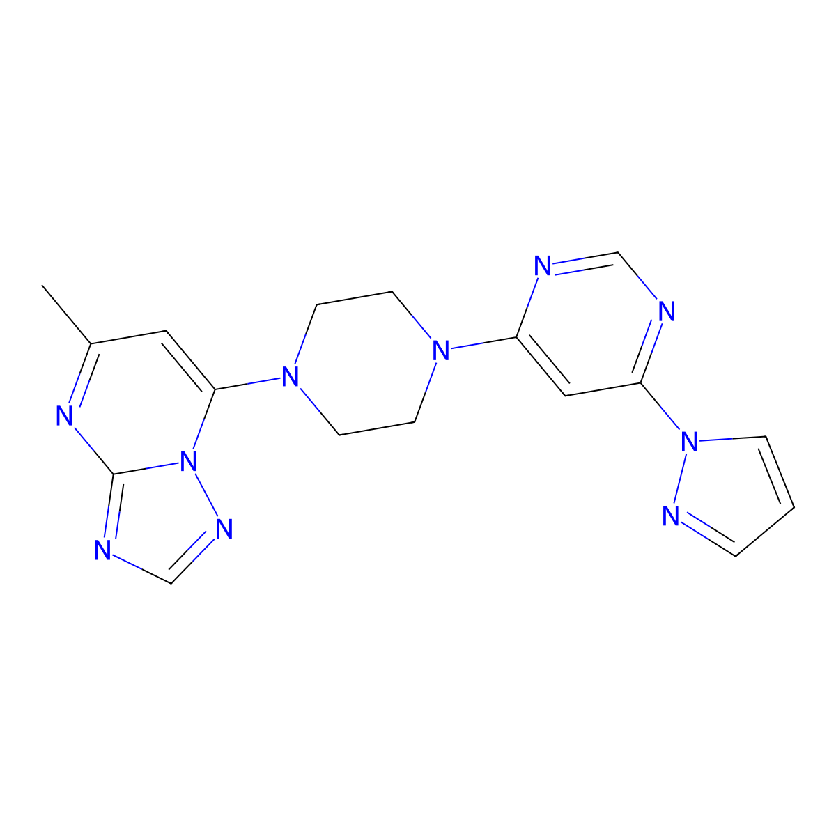 4-(4-{5-methyl-[1,2,4]triazolo[1,5-a]pyrimidin-7-yl}piperazin-1-yl)-6-(1H-pyrazol-1-yl)pyrimidine molecular structure, CAS 2742066-28-8