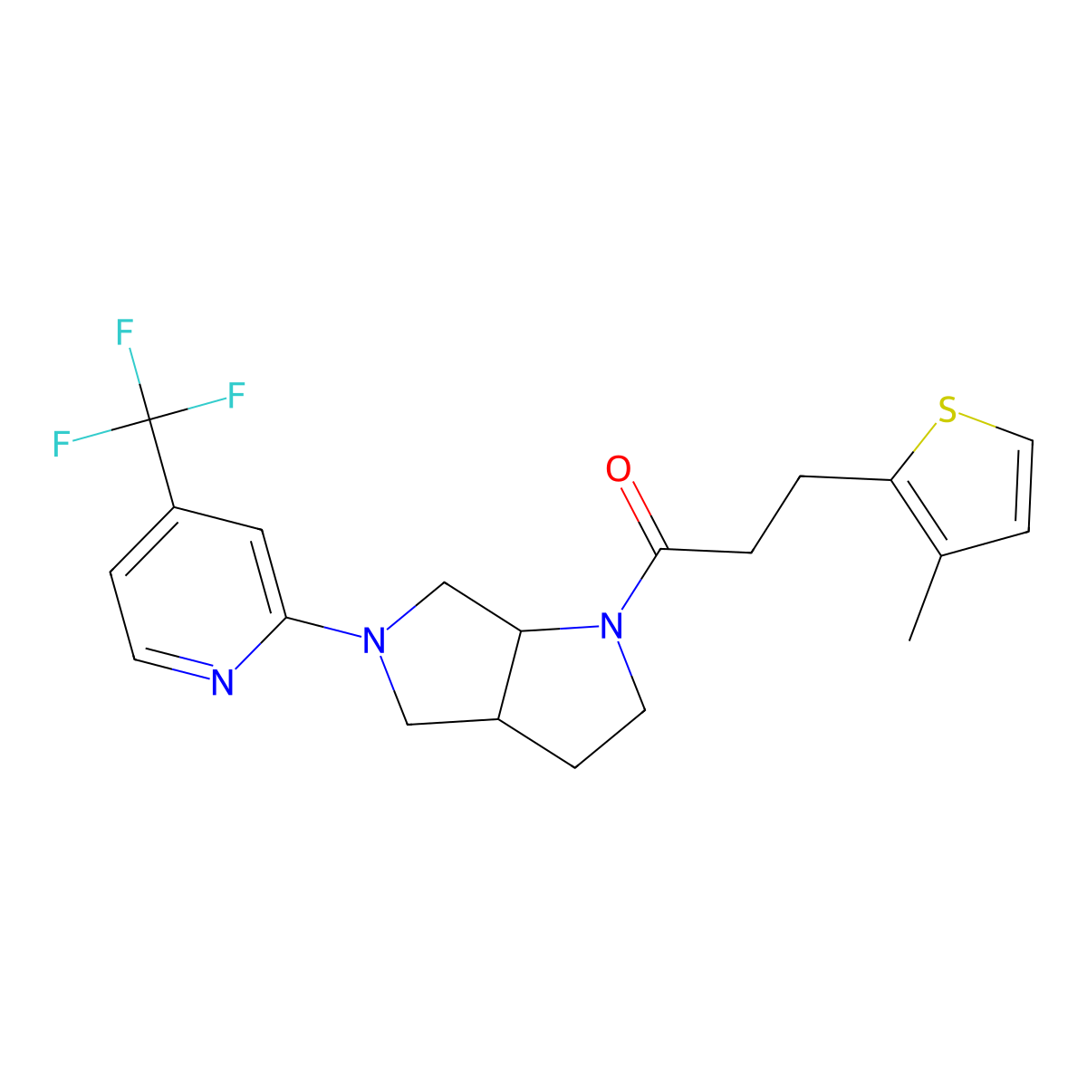 3-(3-Methylthiophen-2-yl)-1-{5-[4-(trifluoromethyl)pyridin-2-yl]-octahydropyrrolo[3,4-b]pyrrol-1-yl}propan-1-one molecular structure, CAS 2742066-29-9