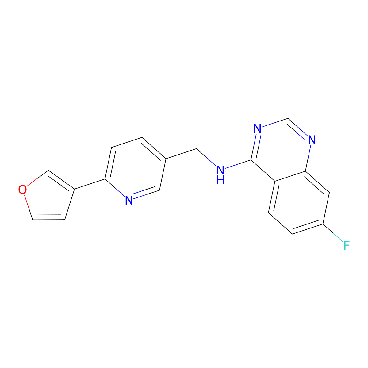 7-fluoro-N-{[6-(furan-3-yl)pyridin-3-yl]methyl}quinazolin-4-amine molecular structure, CAS 2742066-31-3