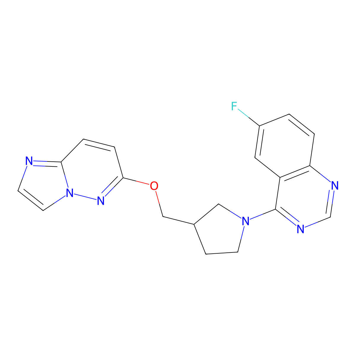 6-Fluoro-4-[3-({imidazo[1,2-b]pyridazin-6-yloxy}methyl)pyrrolidin-1-yl]quinazoline molecular structure, CAS 2742066-32-4