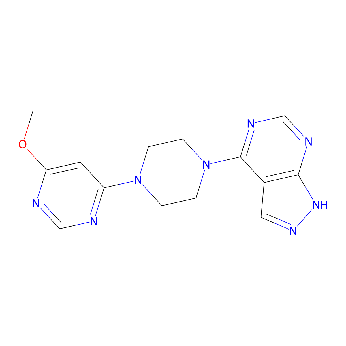 4-methoxy-6-(4-{1H-pyrazolo[3,4-d]pyrimidin-4-yl}piperazin-1-yl)pyrimidine molecular structure, CAS 2742066-37-9