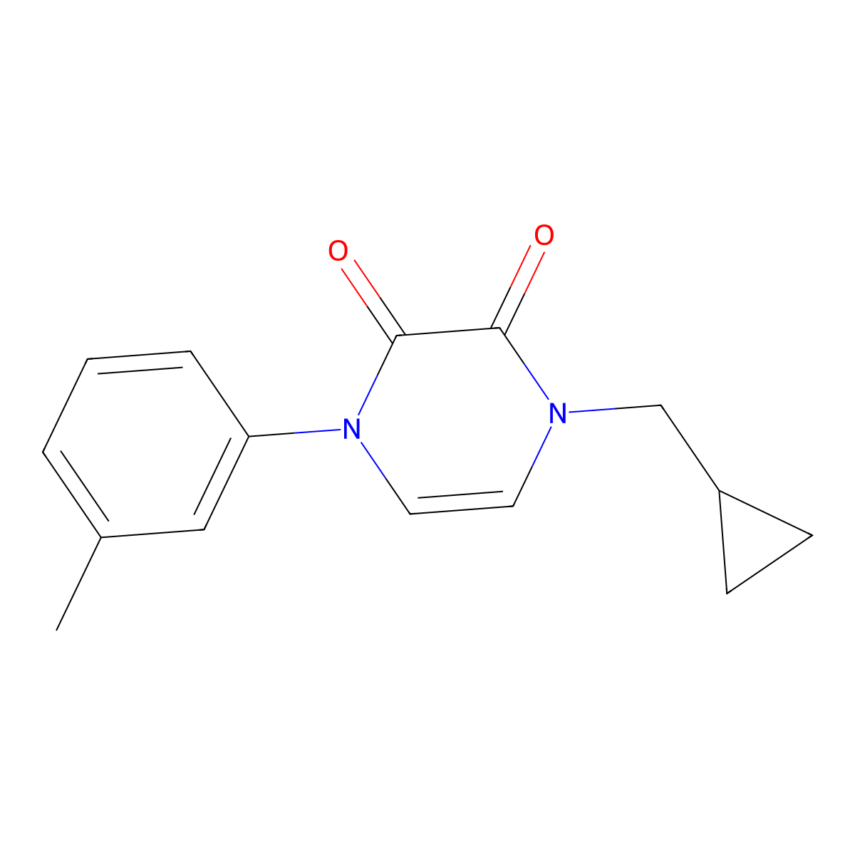 1-(Cyclopropylmethyl)-4-(3-methylphenyl)-1,2,3,4-tetrahydropyrazine-2,3-dione molecular structure, CAS 2742066-39-1