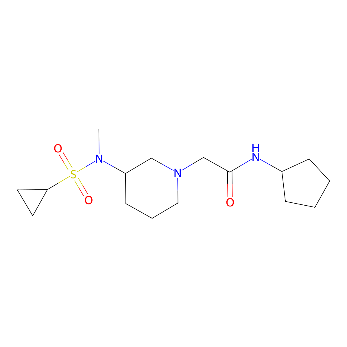 N-cyclopentyl-2-[3-(N-methylcyclopropanesulfonamido)piperidin-1-yl]acetamide molecular structure, CAS 2742066-43-7
