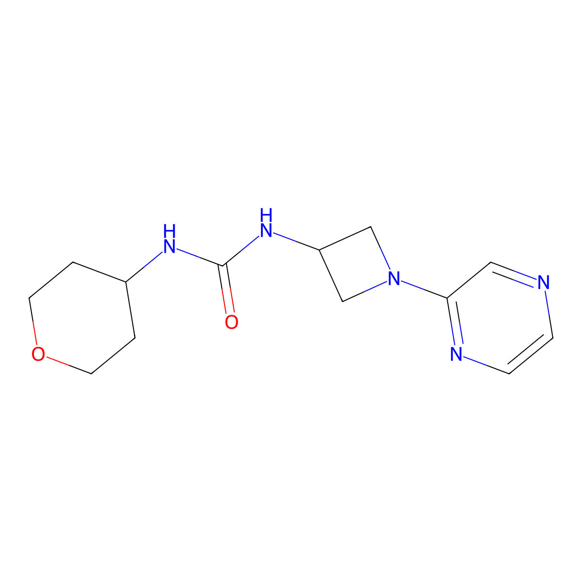 1-(Oxan-4-yl)-3-[1-(pyrazin-2-yl)azetidin-3-yl]urea molecular structure, CAS 2742066-47-1