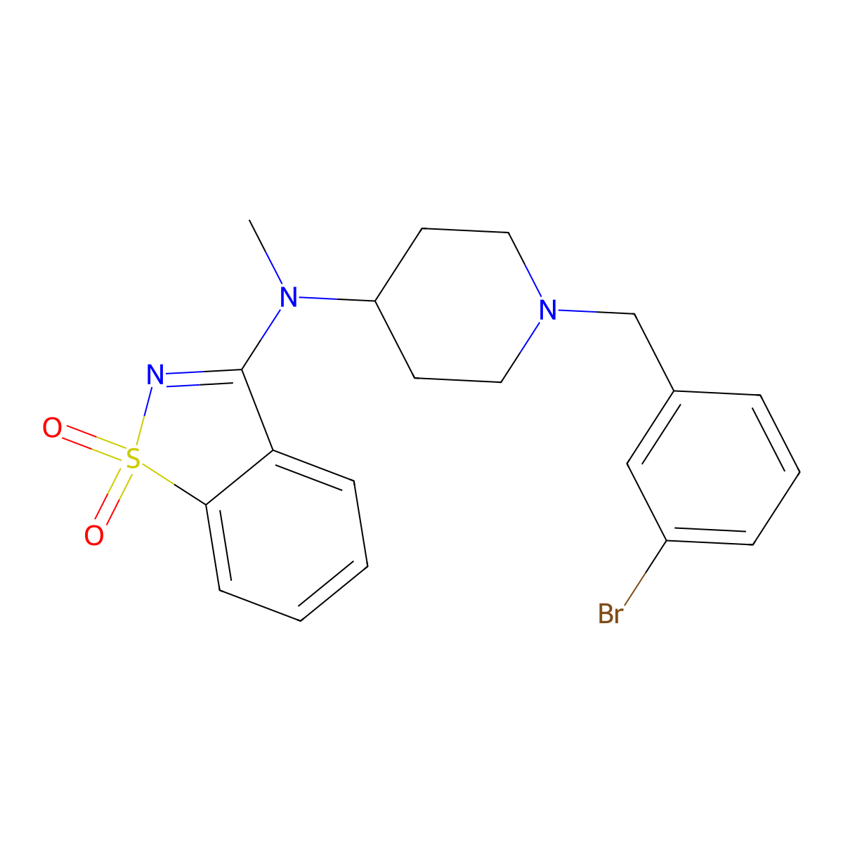 N-[1-[(3-bromophenyl)methyl]piperidin-4-yl]-N-methyl-1,1-dioxo-1,2-benzothiazol-3-amine molecular structure, CAS 2742066-49-3