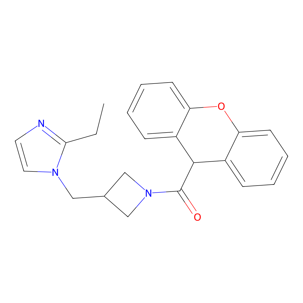 2-ethyl-1-{[1-(9H-xanthene-9-carbonyl)azetidin-3-yl]methyl}-1H-imidazole molecular structure, CAS 2742066-55-1