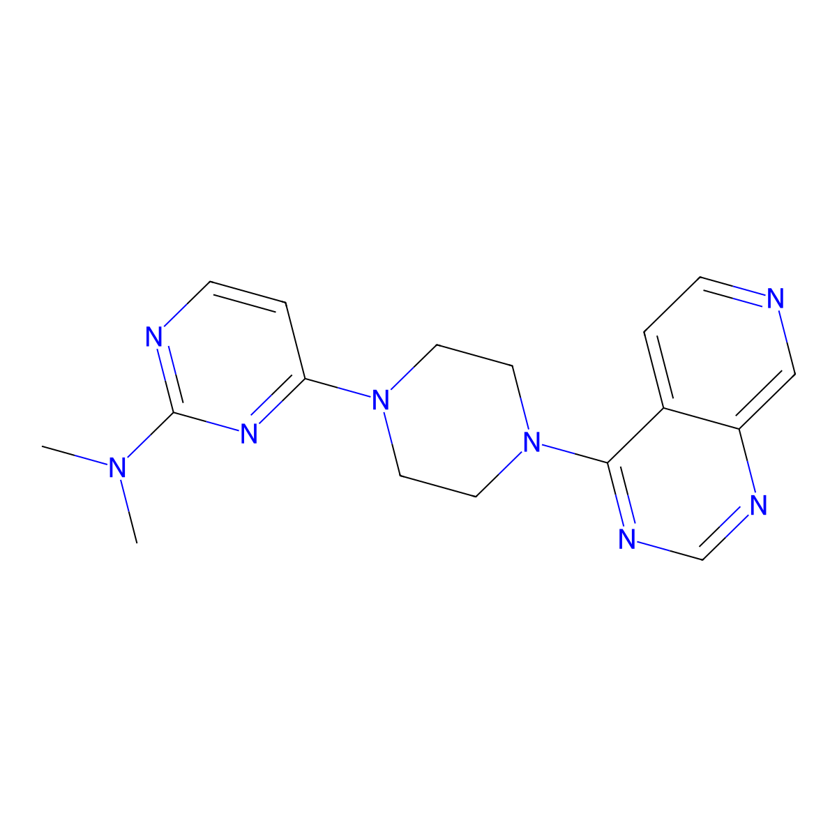 N,N-dimethyl-4-(4-{pyrido[3,4-d]pyrimidin-4-yl}piperazin-1-yl)pyrimidin-2-amine molecular structure, CAS 2742066-56-2