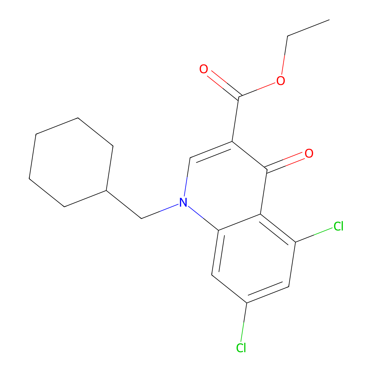 Ethyl 5,7-dichloro-1-(cyclohexylmethyl)-4-oxo-1,4-dihydroquinoline-3-carboxylate molecular structure, CAS 2742066-59-5