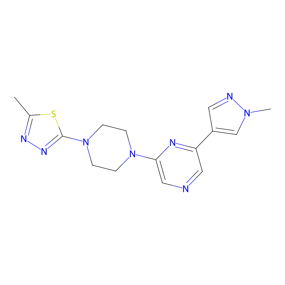 2-[4-(5-methyl-1,3,4-thiadiazol-2-yl)piperazin-1-yl]-6-(1-methyl-1H-pyrazol-4-yl)pyrazine molecular structure, CAS 2742066-64-2