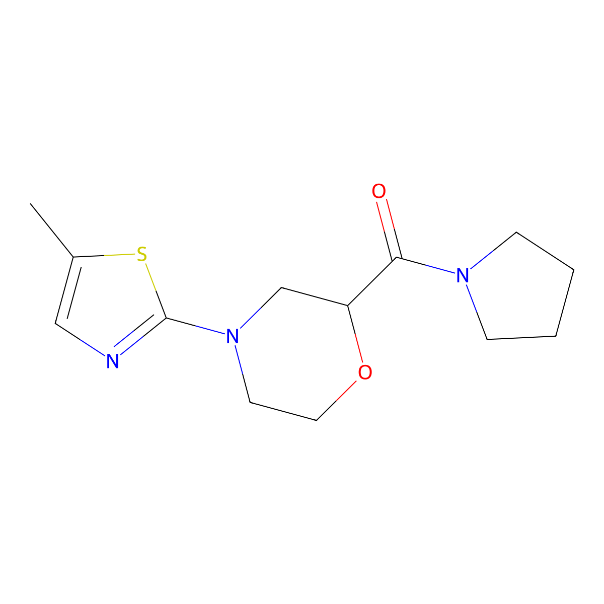 4-(5-Methyl-1,3-thiazol-2-yl)-2-(pyrrolidine-1-carbonyl)morpholine molecular structure, CAS 2742066-66-4