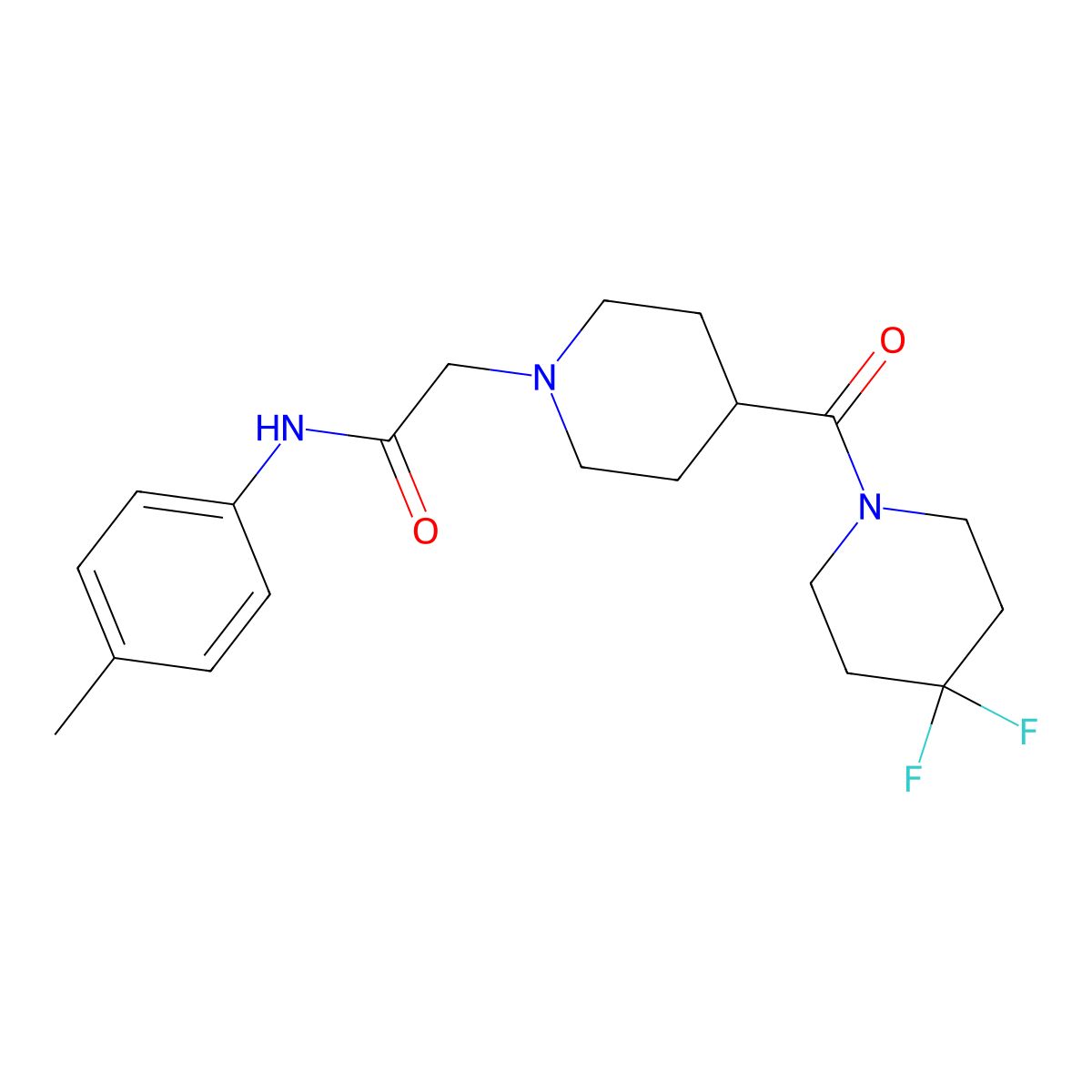 2-[4-(4,4-difluoropiperidine-1-carbonyl)piperidin-1-yl]-N-(4-methylphenyl)acetamide molecular structure, CAS 2742066-67-5