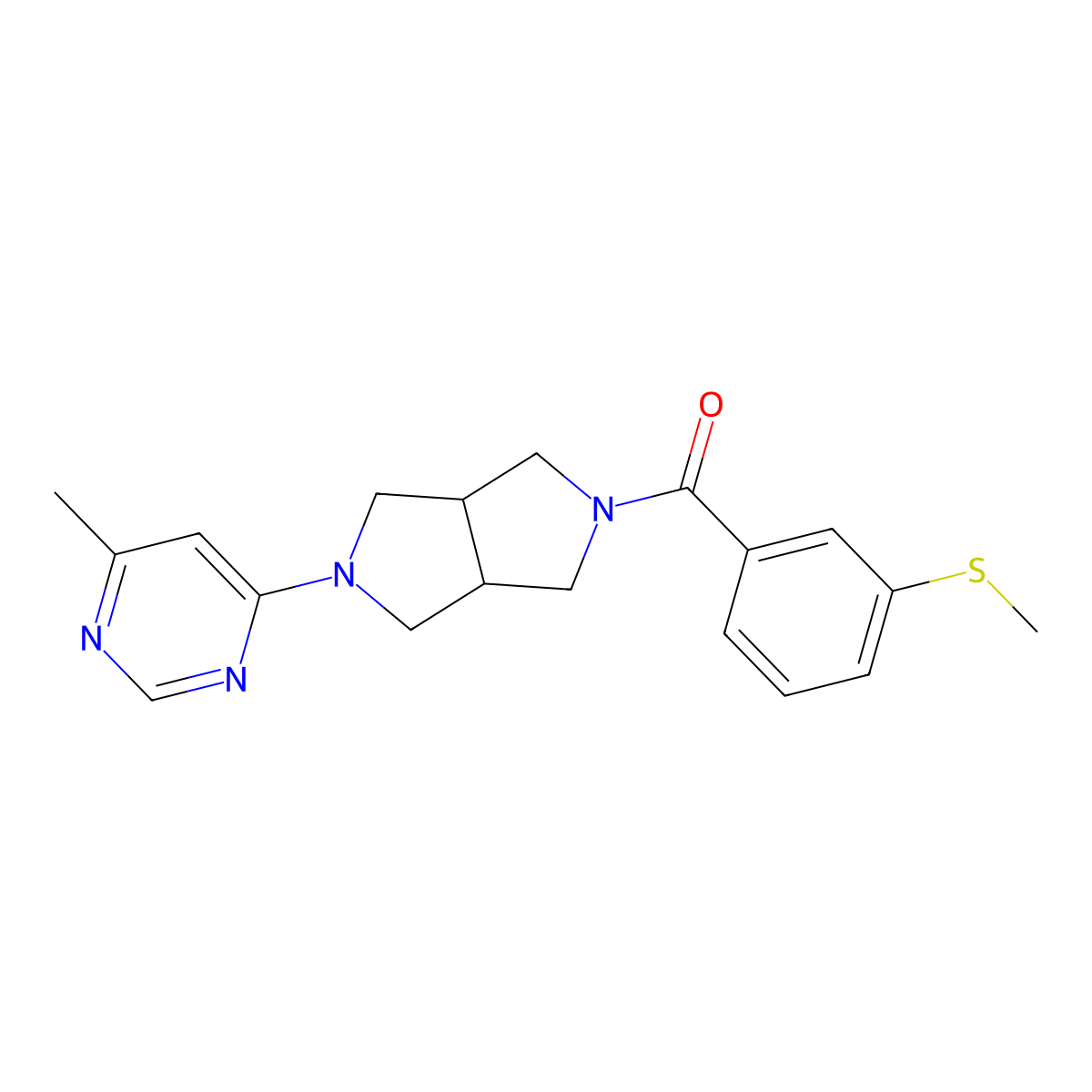 4-Methyl-6-{5-[3-(methylsulfanyl)benzoyl]-octahydropyrrolo[3,4-c]pyrrol-2-yl}pyrimidine molecular structure, CAS 2742066-70-0