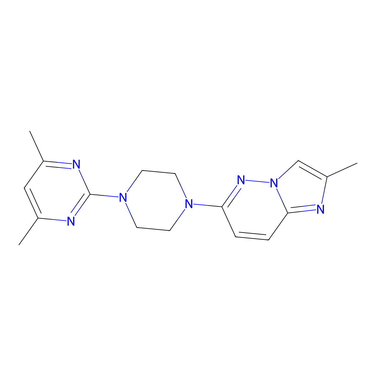 4,6-Dimethyl-2-(4-{2-methylimidazo[1,2-b]pyridazin-6-yl}piperazin-1-yl)pyrimidine molecular structure, CAS 2742066-76-6